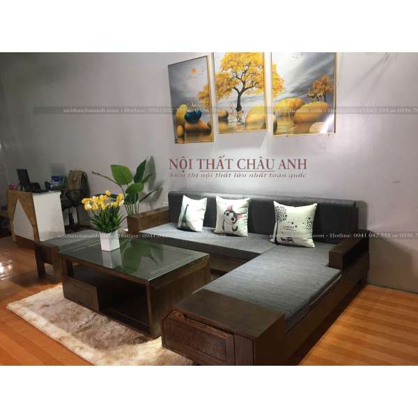 Sofa gỗ chữ L sồi Nga hiện đại cho phòng khách